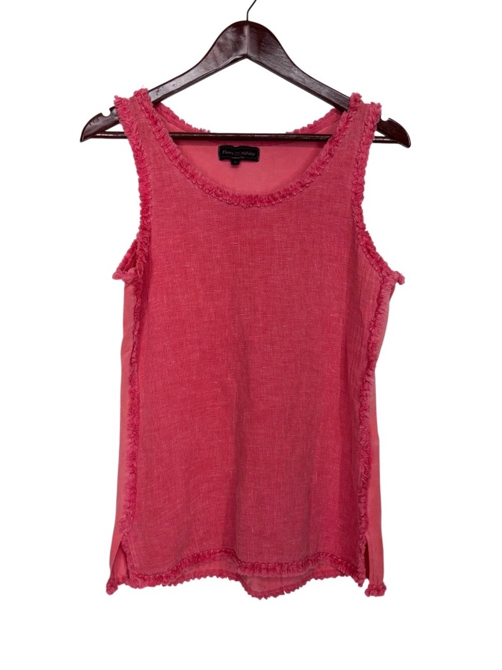 Flora Ashley Made In Italy Melon Fringe Trim Linen Cotton Tank Top Size Small